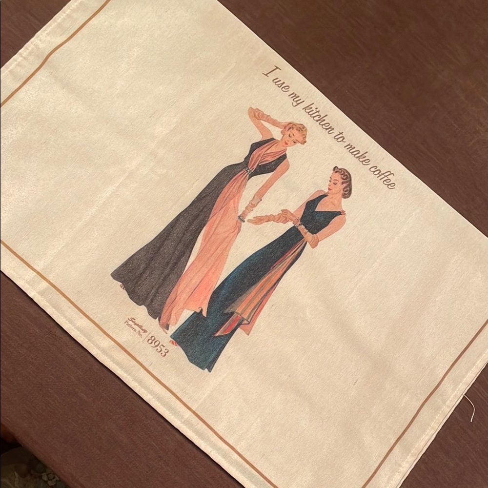 Simplicity Vintage Cream Tea Towel with Fashion Sketch